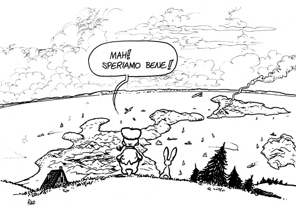 Andrea Pazienza «Mah, speriamo bene» (Pertini, vignetta satirica) © Marina Comandini Pazienza