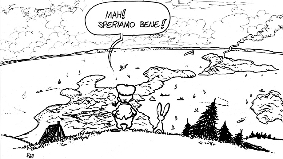 Andrea Pazienza «Mah, speriamo bene» (Pertini, vignetta satirica) © Marina Comandini Pazienza