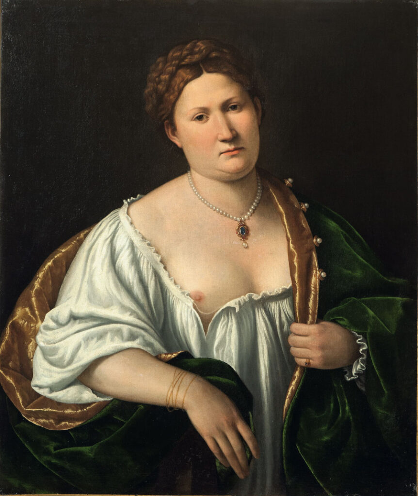 BERNARDINO LICINIO Ritratto di donna che scopre il seno, 1536 Olio su tela, 83x65,5 cm Bergamo, collezione privata